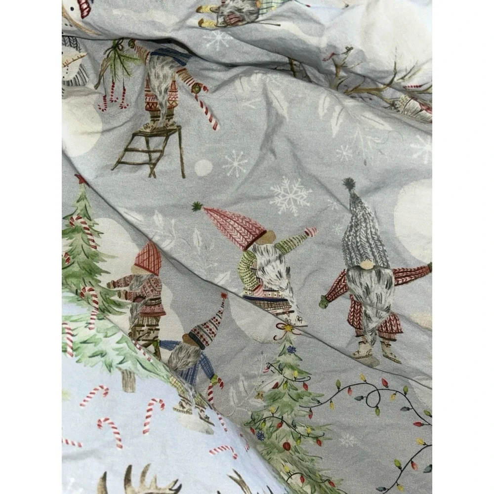 Pottery Barn Snow Day Gnome Full Fitted Sheet Excellent Christmas ORGANIC COTTON